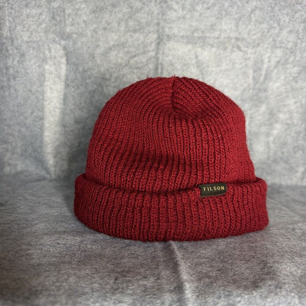 Filson Knit Beanie OS Red 100% Wool Cuffed Watch Cap Warm Outdoors USA Made